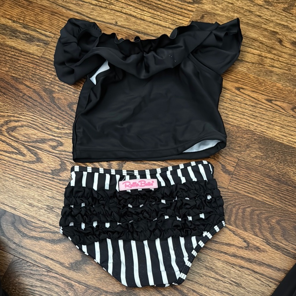 Ruffle Butts Black and White Bikini with Ruffled Top - Picture 2 of 4